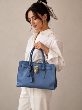 Michael Kors Hamilton Satchel Cornflower Blue Saffiano Leather Large Tote Bag